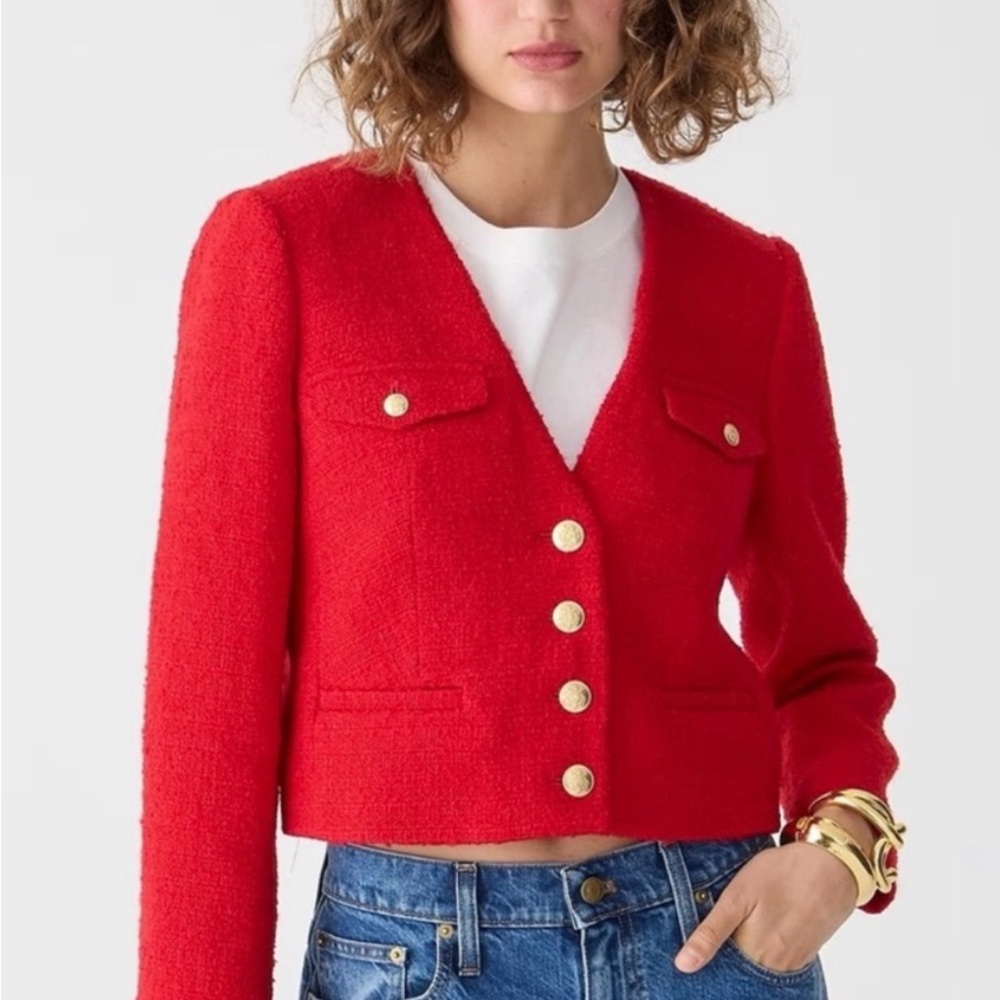 J. Crew Vibrant Red Blazer with Gold Buttons